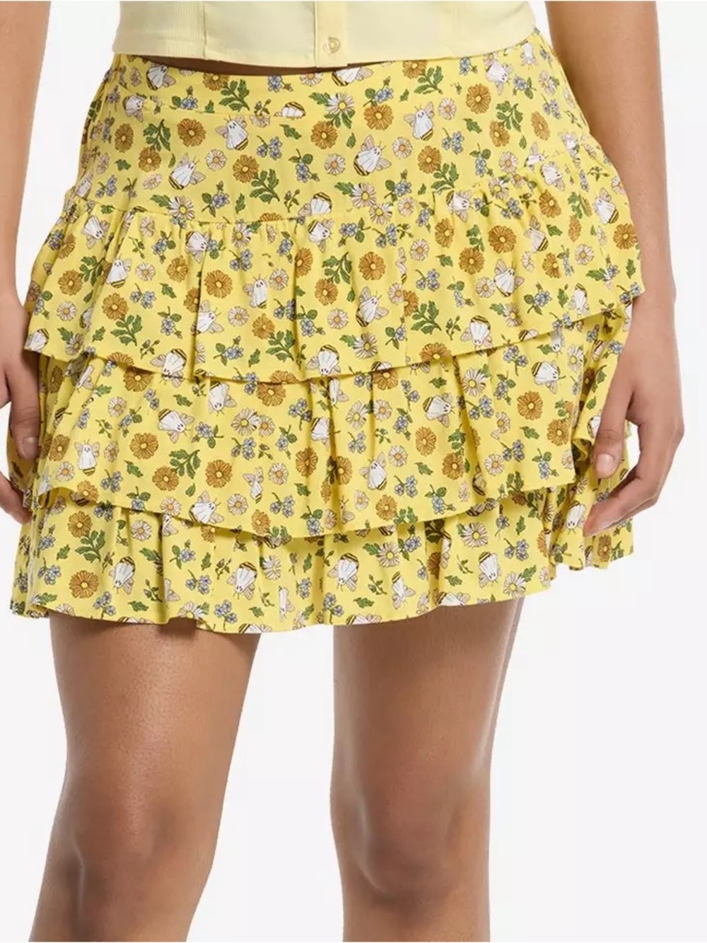 Thorn & Fable Ghost Bee & Flower Tiered Mini Skirt Hot Topic